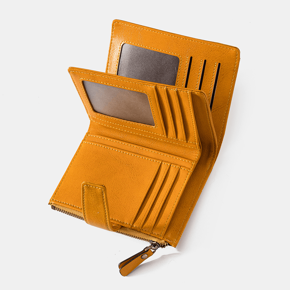 Women Genuine Leather RFID 14 Card Slots Zipper Wallet - MRSLM