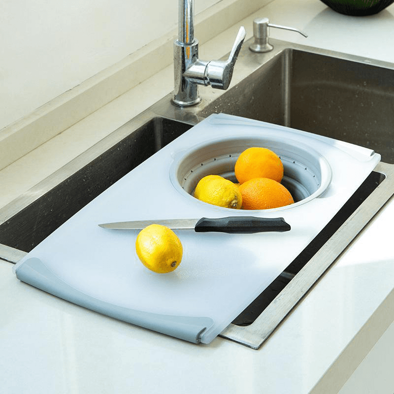 Kitchen Telescopic Multifunctional Thick Plastic Chopping Board Drain Storage Basket - MRSLM