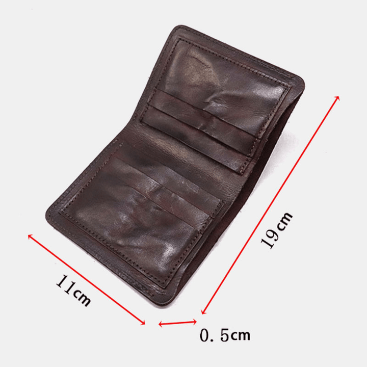 Men Bifold Vertical Cowhide Fold Wallet Retro Multi-Card Slot Card Holder Money Clip Mini Coin Purse - MRSLM