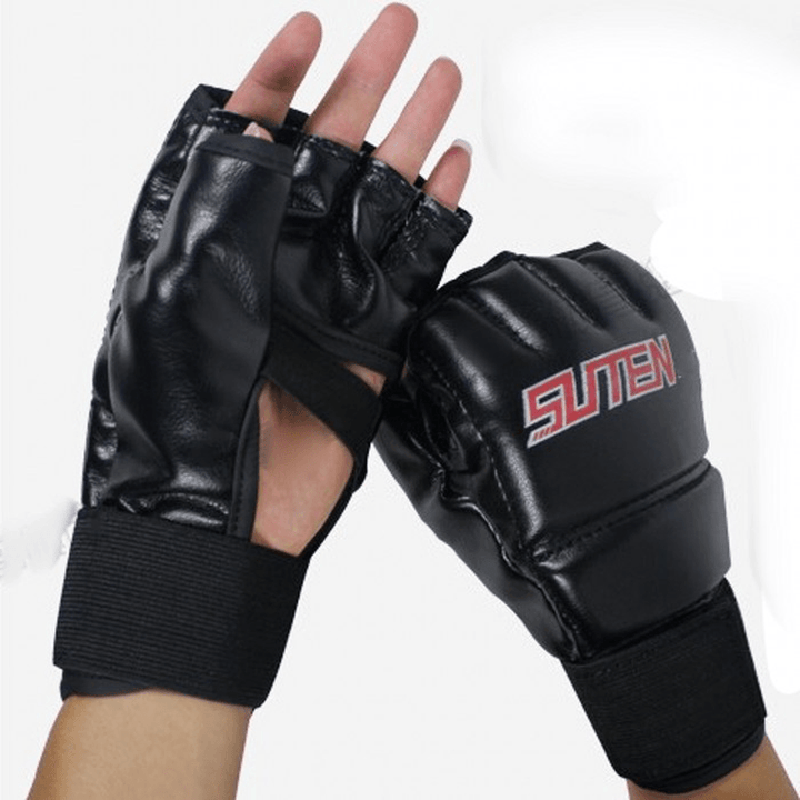 1 Pair Half Finger Boxing Gloves Training Grappling Martial Arts Muay Thai Taekwondo Glove for Adult Kids - MRSLM