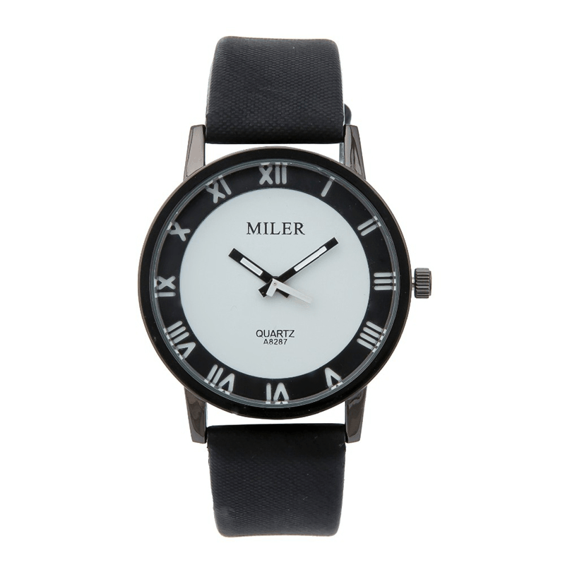 MILIER 8287 Fashion Unisex Male Female Leather Strap Lovers Quartz Wrist Watch - MRSLM