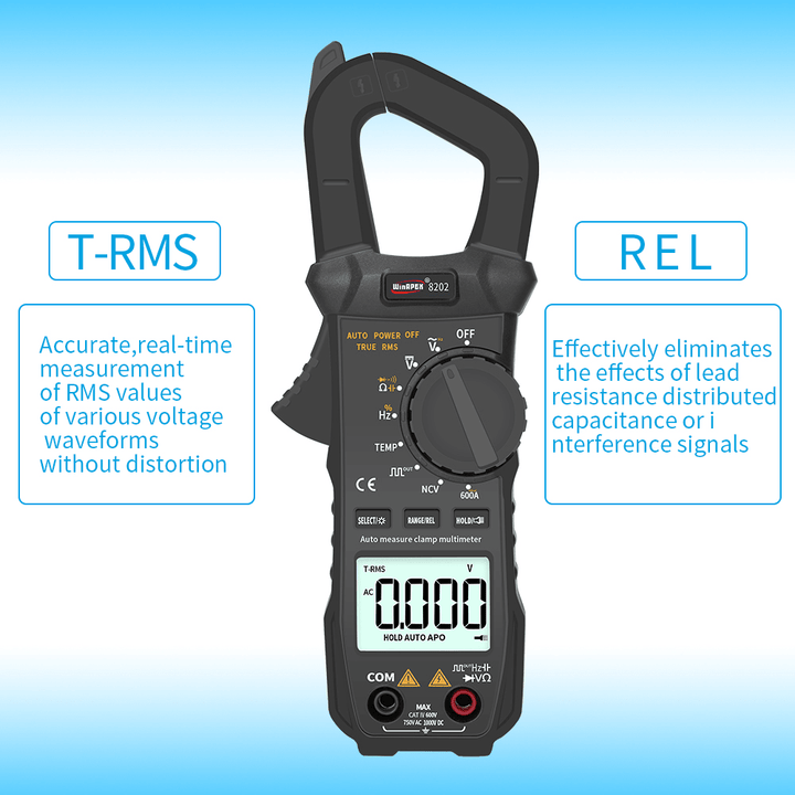 Winapex 8202 Pocket 6000 Counts True RMS Clamp Meter AC Voltage&Current Digital Multimeter Automatic Digital Meter with Square Wave Output Ω/V/A/Diode/Frequency/Continuity Test - MRSLM