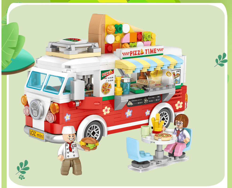 Lizhi Mini Food Truck Small Particles Assembled Building Blocks Pizza Truck 1739 Model Toy - MRSLM