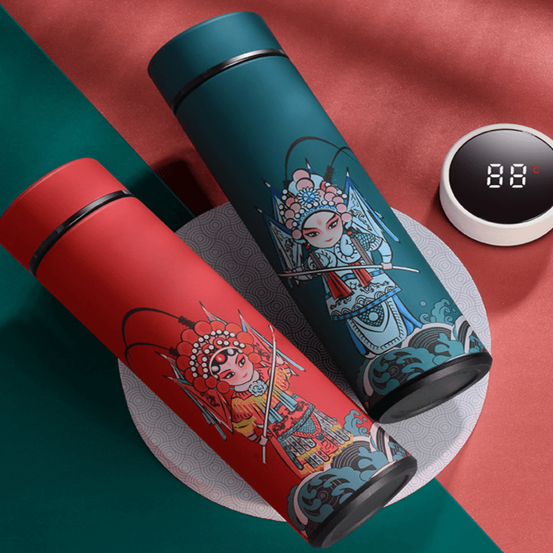 Ipree® 500ML Intelligent Thermos Cup 304 Stainless Steel Creative Chinese Style Portable Water Bottle Companion Gift - MRSLM