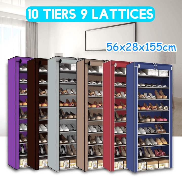 10 Tiers 9 Lattices Shoe Rack Shelf Storage Closet Organizer Cabinet with Dust Cover - MRSLM