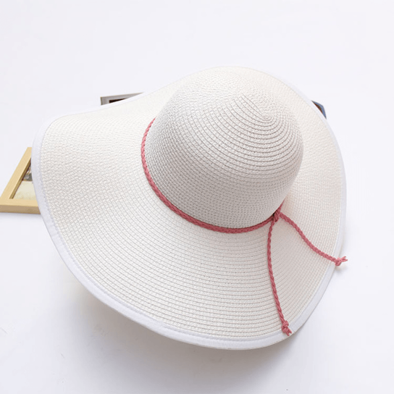 Women Summer Wide Birm Bucket Straw Hat Outdoor Travel Sunshade Visor Beach Hat - MRSLM