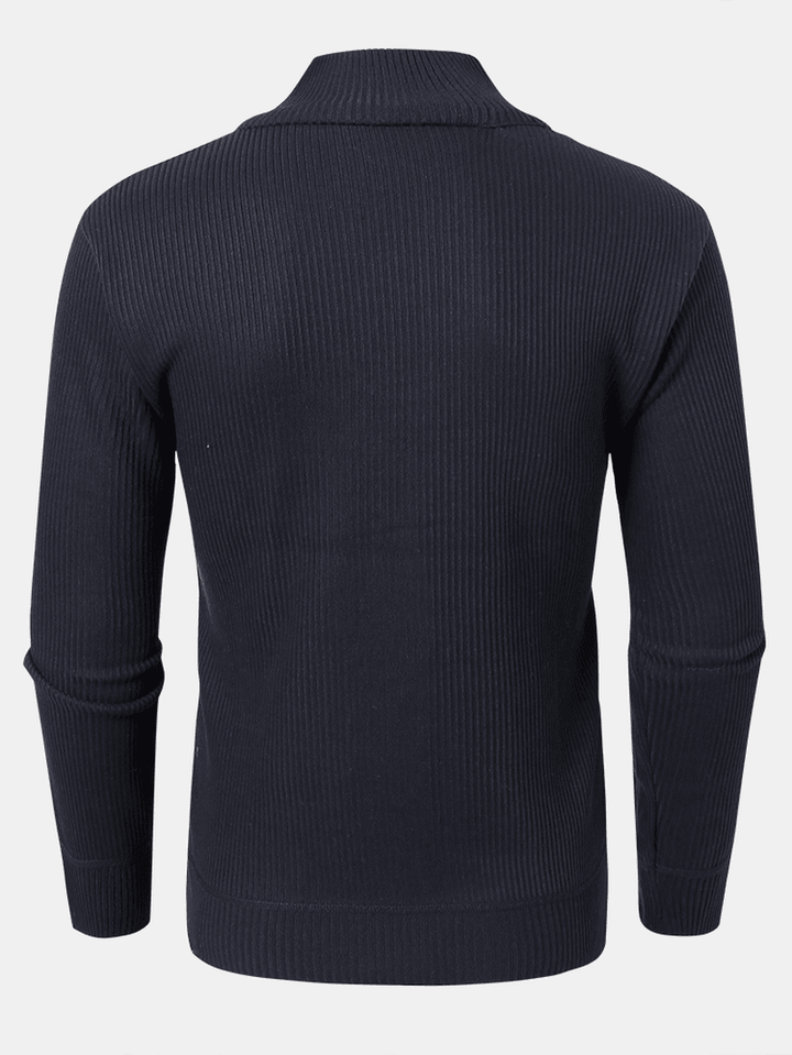 Mens Solid Color High Neck Knitted Warm Long Sleeve Sweaters - MRSLM