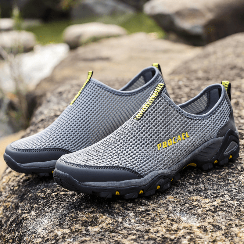 Men Mesh Hollow Out Breathable Soft Sole Comfy Slip on Outdoor Casual Sports Shoes - MRSLM