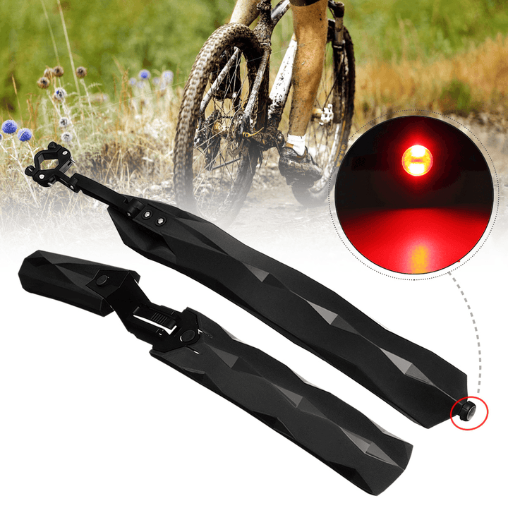 2PCS Cycling Mountain Bike Bicycle Front + Rear Fender Removable with LED Taillight Mudguard Road - MRSLM
