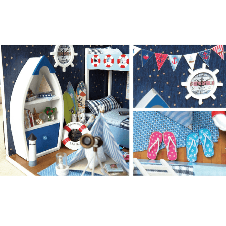 Cute Room Wooden DIY Handmade Assemble Miniature Doll House Kit Toy with LED Light Dust Cover for Gift Collection - MRSLM