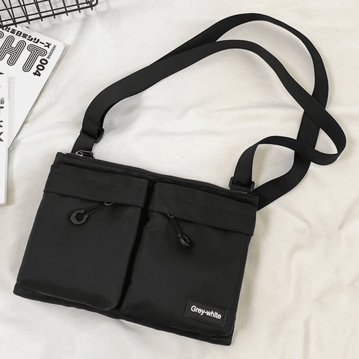 Unisex Double Front Zipper Pocket Crossbody Bags Nylon Casual Simple Wear-Resistant Shoulder Bag - MRSLM