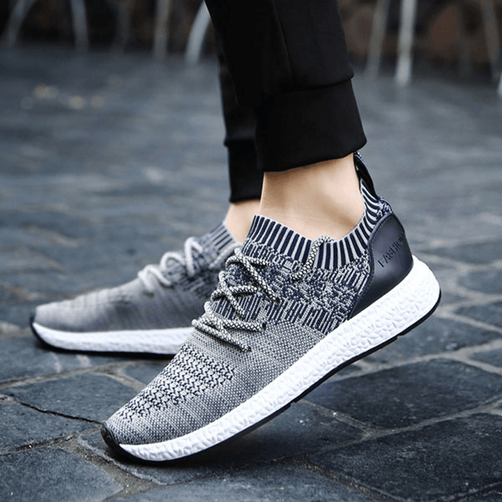 Men Casual Soft Sole Lace up Sport Knitted Athletic Shoes - MRSLM