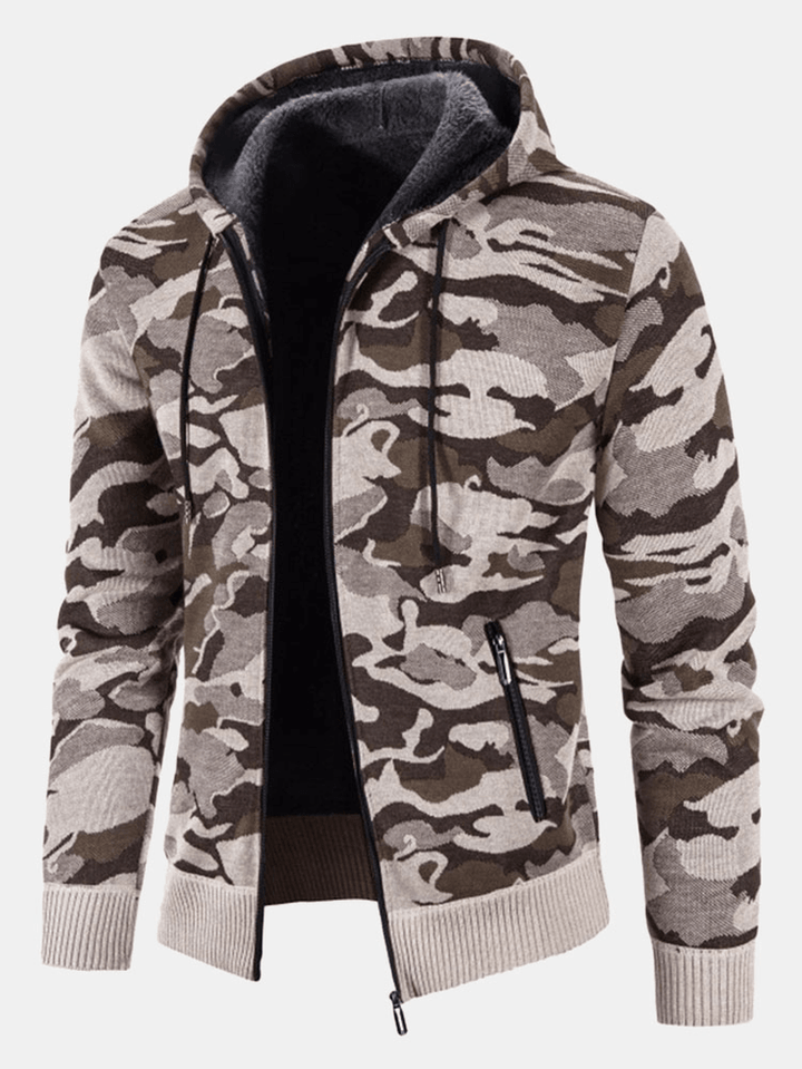 Mens Cotton Camo Printed Plush Lined Zipper Slant Pockets Jackets - MRSLM