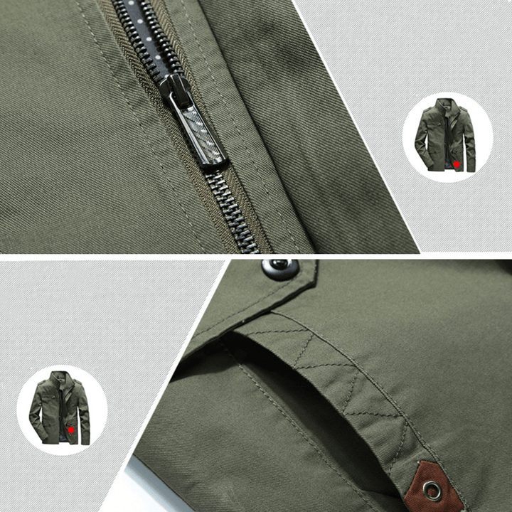 Mens Military Multi Pockets Epaulet Solid Color Cotton Cargo Work Jacket - MRSLM