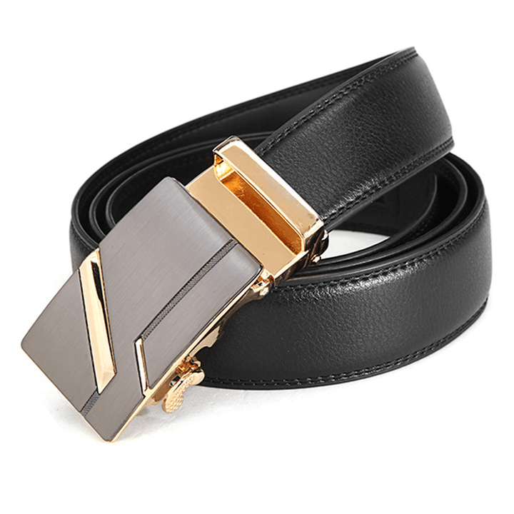 120CM Men Second Floor Cowhide Frosted Gold Silver Alloy Automatic Buckle Belt - MRSLM