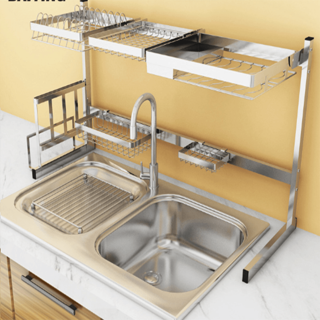 Stainless Steel Kitchen Dish Drying Rack Dish Drainer Rack Storage Shelf Rack Cup Plate Dish Rack Holders Organizer - MRSLM