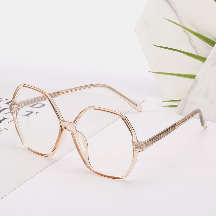 Women Polygon Large Frame Full Frame Optical PC Lens Fashion Casual Glasses - MRSLM