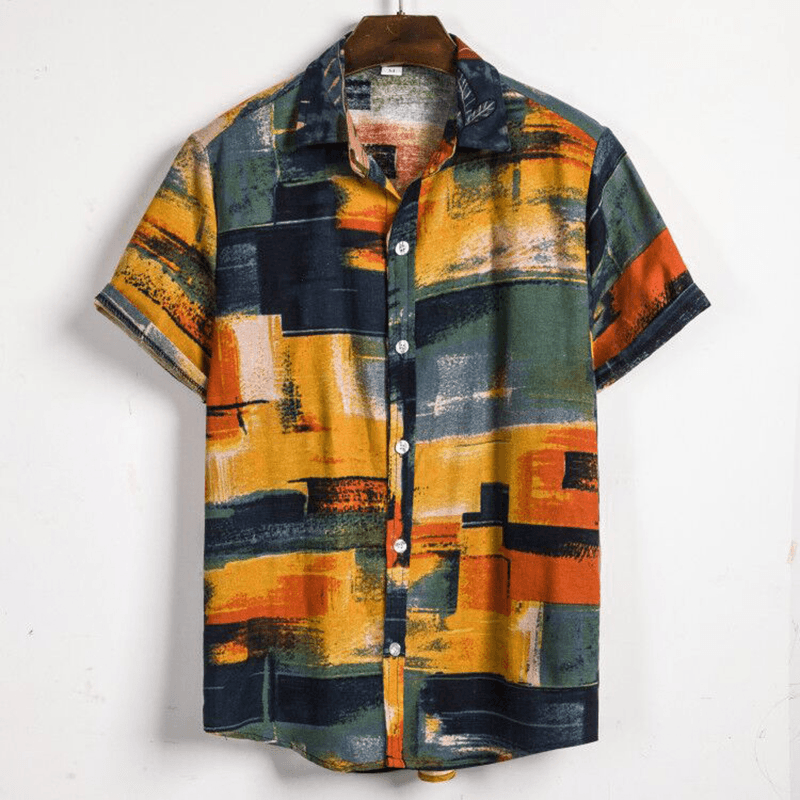 Mens Fashion Plaid Printed Colorful Stand Collar Shirts - MRSLM