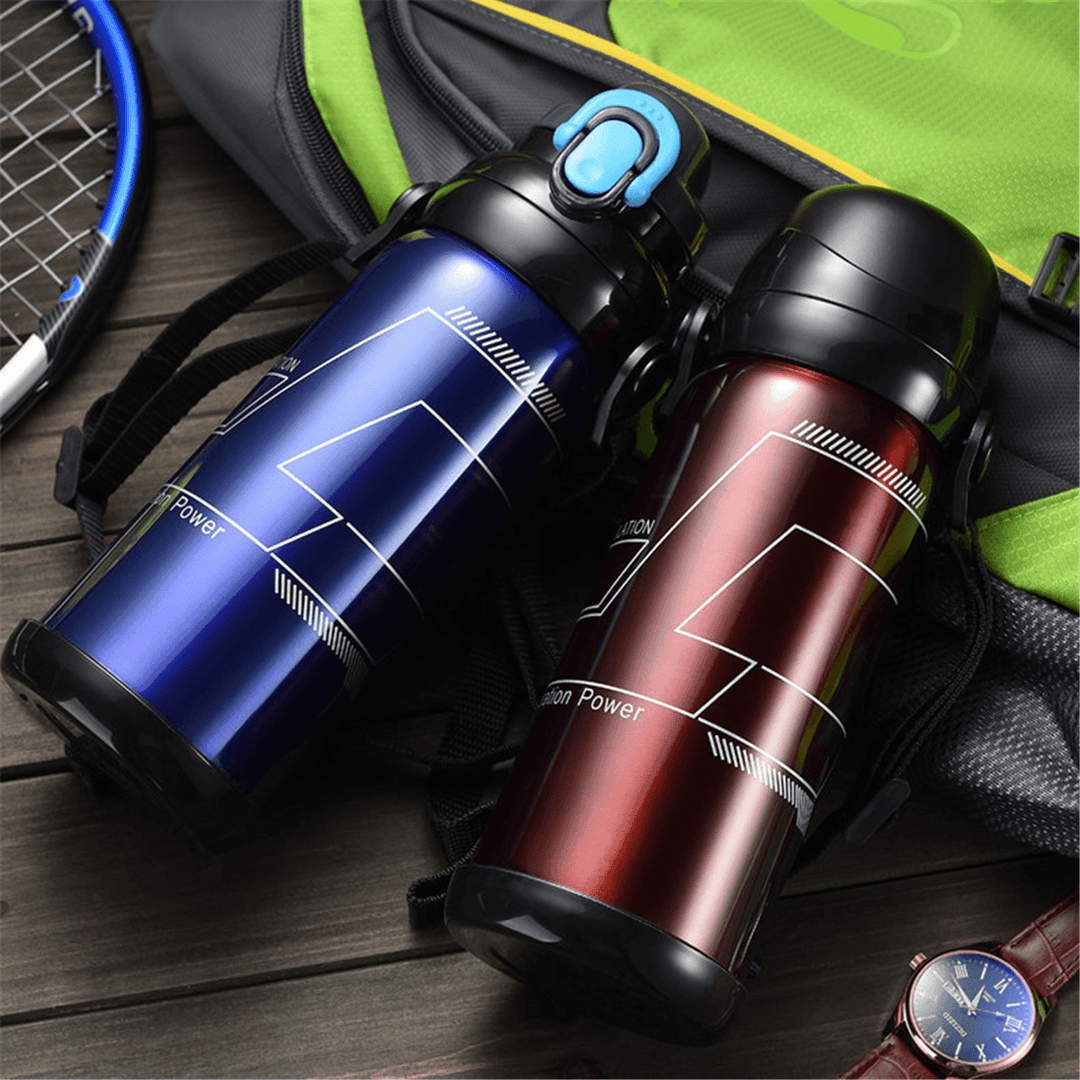 800ML Sports Stainless Steel Water Bottle with Strap Insulated Cup Thermal Vacuum Flask - MRSLM
