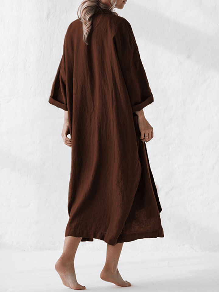 Women Long Sleeve Button Open Front Long Maxi Coats - MRSLM