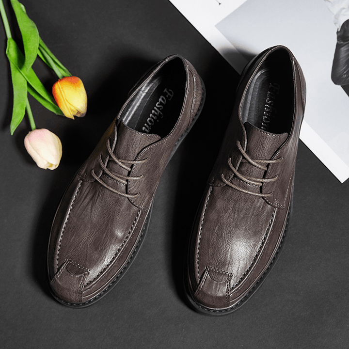 Men Microfiber Leather Breathable Soft Sole Brief Solid Lace up Casual Business Shoes - MRSLM