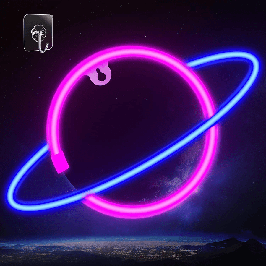 LED Neon Light Cool Neon Sign Colorful Planet LED Night Light for Children Kids Bedroom Atmosphere Decor Lamp Xmas Gifts - MRSLM