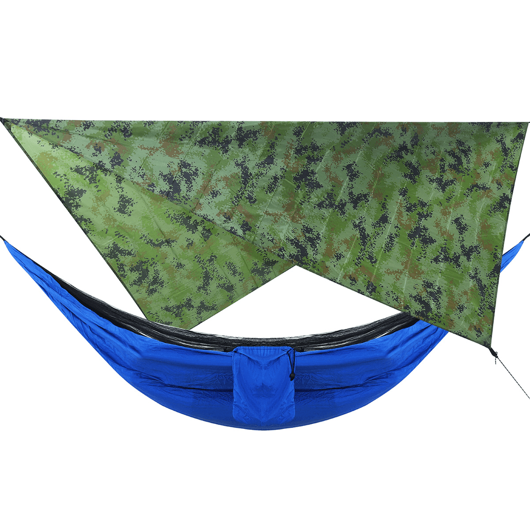 Ipree Camouflage Rain Fly Tarp and Camping Hammock with Mosquito Net Portable Hammock Canopy 210T Plaid Fabric PU Waterproof 2000 Sun Shade Tent Awning for 2 Person - MRSLM