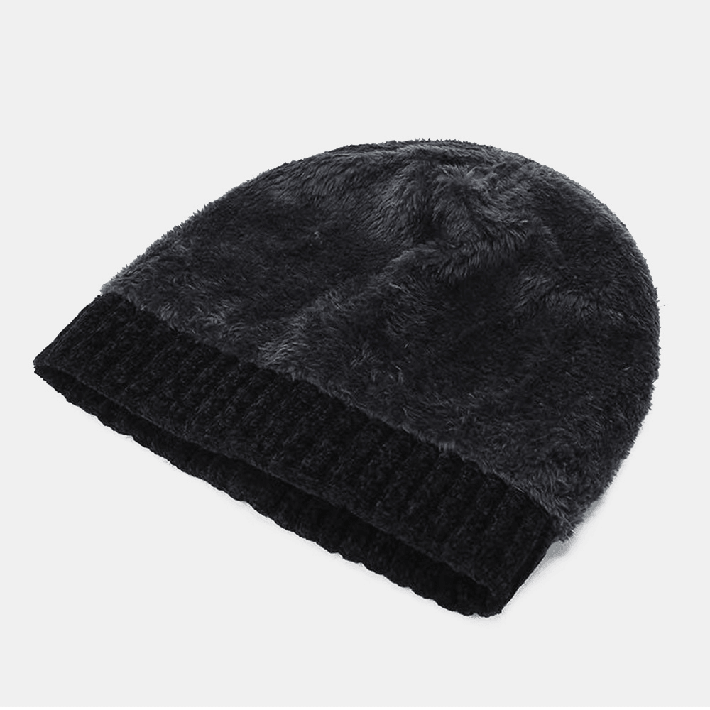 Men Letter Pattern Autumn Winter Ear Protection Cool Protection Knitted Hat Elastic Thicken plus Velvet Warm Hat Beanie Hat - MRSLM