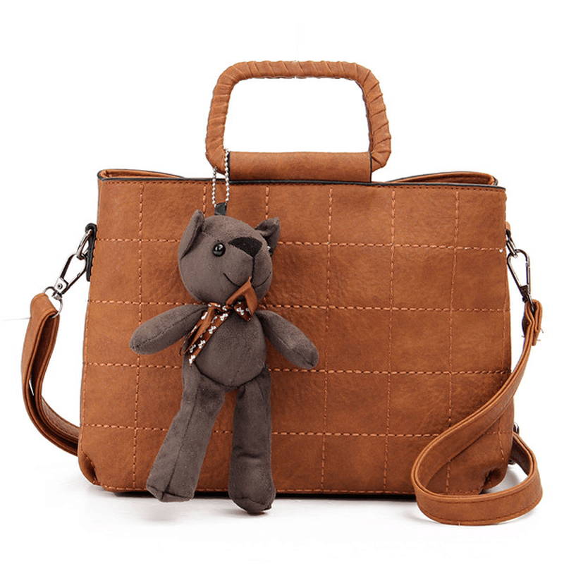 Retro Women PU Leather Plaid Bear Handbags Ladies Elgant Shoulder Bags Crossbody Bags - MRSLM