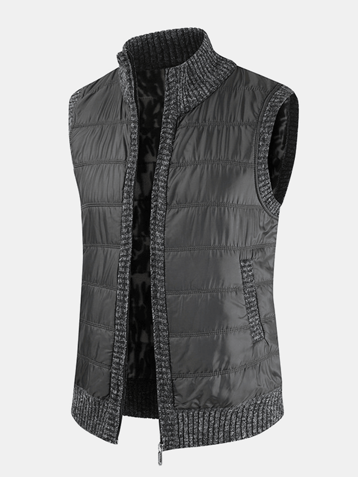 Mens Solid Color Warm Lined Slant Pocket Sleeveless Woolen Vests - MRSLM