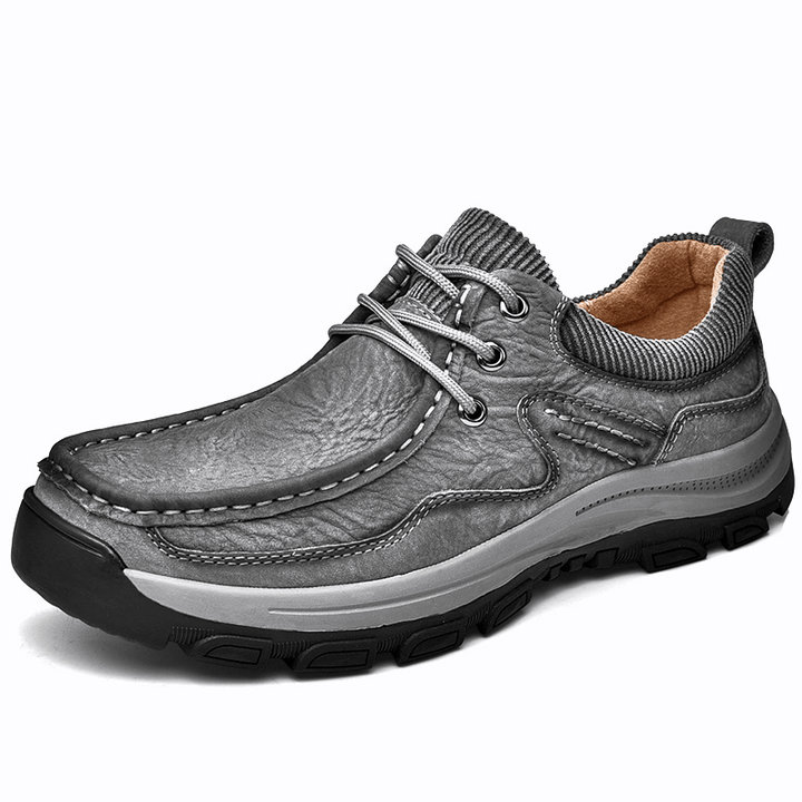 Men Cowhide Leather Breathable Soft Sole Non Slip Outdoor Casual Sports Shoes - MRSLM