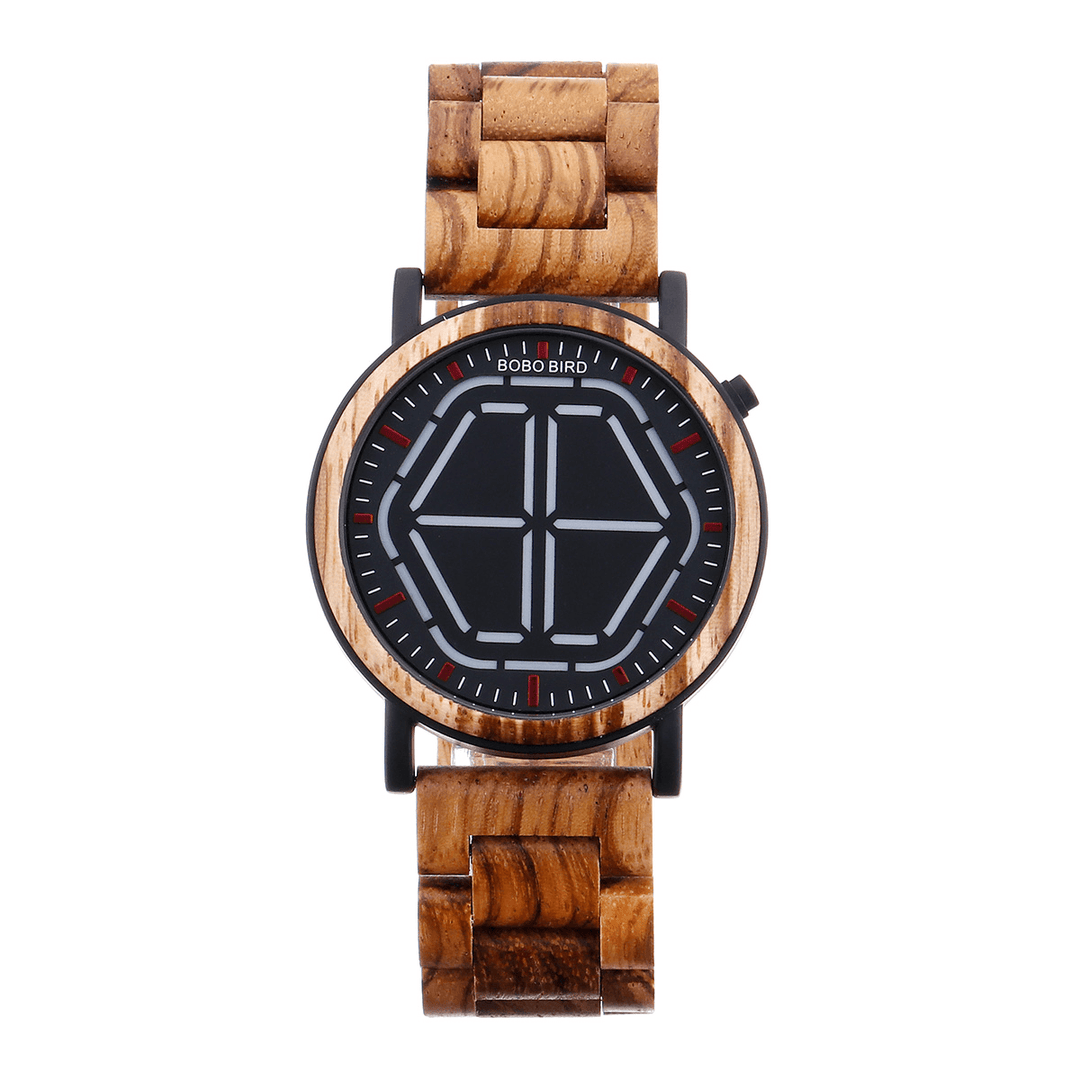 BOBO BIRD Creative Night Vision Wooden Watch Colorful LED Unique Time Display Men Quartz Watch - MRSLM