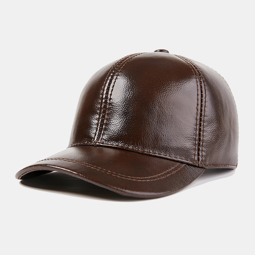 Men'S Genuine Cowhide Leather Hat Outdoor Casual Top Layer Cowhide Baseball Cap - MRSLM