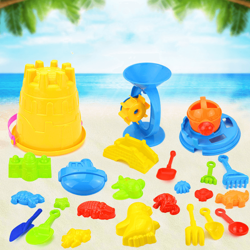 25-Piece Castle Bucket Sand Pool for Playing with Beach Bucket Shovel - MRSLM