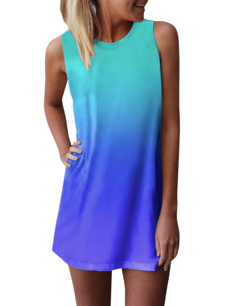 Gradient Color Sleeveless O-Neck Summer Casual Dress for Women - MRSLM