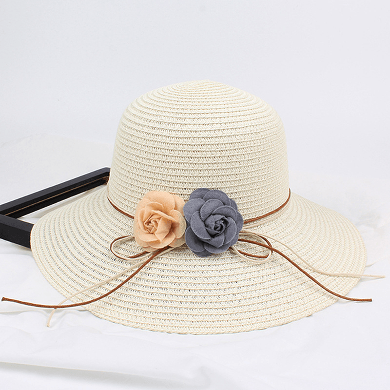 Women Folding Woven Wide Brimmed Bucket Hat Dress Visor - MRSLM