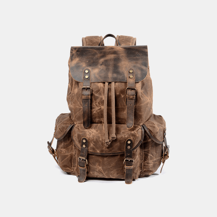 Men Vintage Canvas Leather Backpack Travel Bag Camping Bag - MRSLM