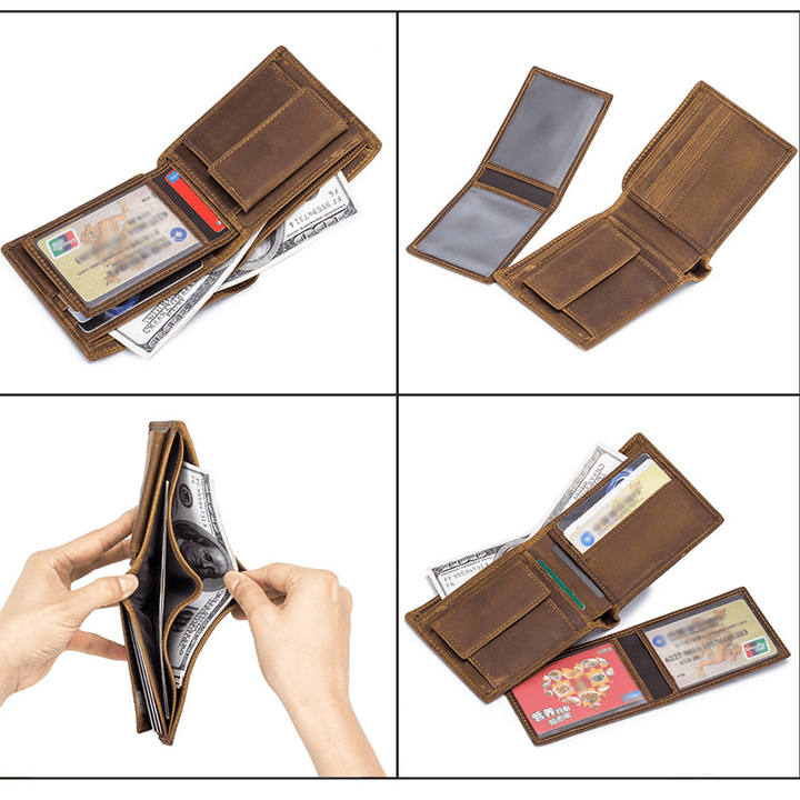 Men Genuine Leather Multifunctional Short Wallet - MRSLM