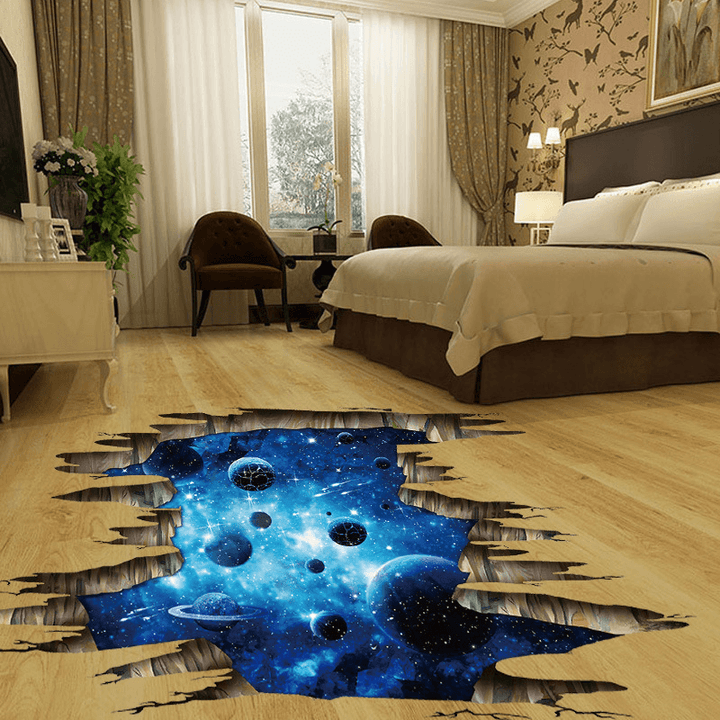 Miico Creative 3D the Milky Way Broken Wall Removable Home Room Decorative Wall Floor Decor Sticker - MRSLM