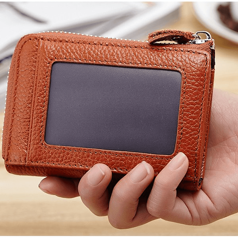 Women Men Genuine Leather Short Wallet Zipper Coin Bags Card Holder Key Bags - MRSLM