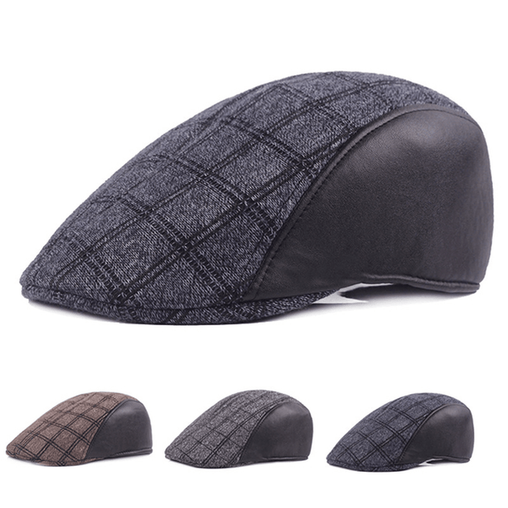 Mens Vintage Grid Casual Patchwork Beret Caps - MRSLM