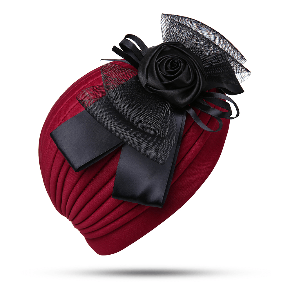 Women Vintage Ethnic Style Indian Side Flower Turban Cap - MRSLM