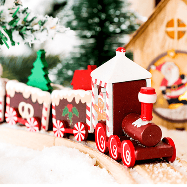 Wooden Christmas Train Ornament Christmas Decoration for Home Santa Claus Gift - MRSLM