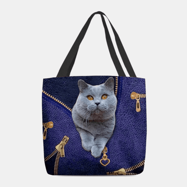 Women Canvas Cute 3D Three-Dimensional Cartoon Cat Pattern Casual Shoulder Bag Handbag Tote - MRSLM