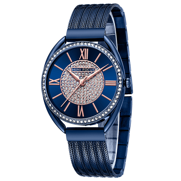 MINI FOCUS 0425L Casual Elegant Rhinestones Decoration Dial 3ATM Waterproof Women Wrist Watch Quartz Watch - MRSLM