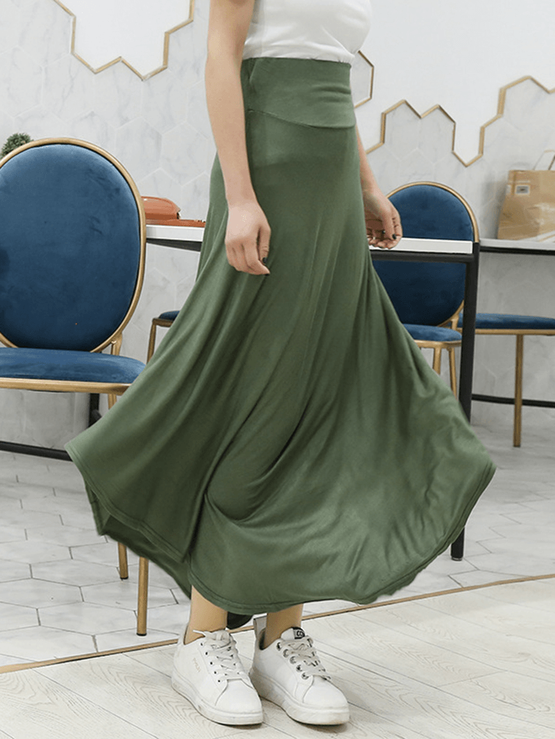 Women Solid Color Irregular Hem Elastic Waist Skirts - MRSLM