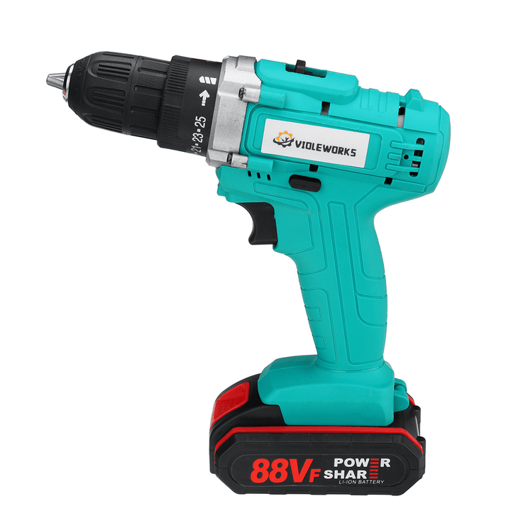 VIOLEWORKS 88VF Cordless Electric Impact Drill 2 Speed Hand Screwdriver Drill 25+1 Torque 3/8" Chuck W/ 1/2Pcs Battery - MRSLM