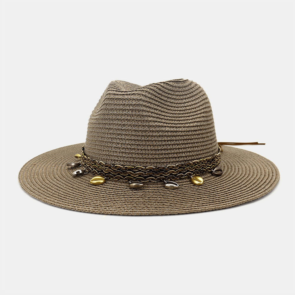 Unisex Sunscreen Travel Beach Sun Hat Elegant Seaside Wide Brim Jazz Hat Straw Hat - MRSLM
