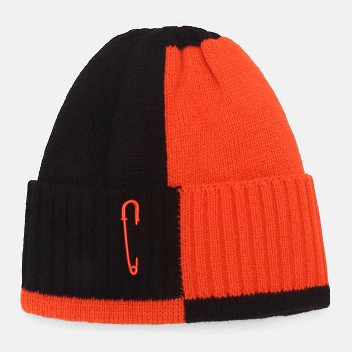 Unisex Paperclip Design Stitching Beanie Hat Fashion Stree Windproof Warm Knitted Hat - MRSLM