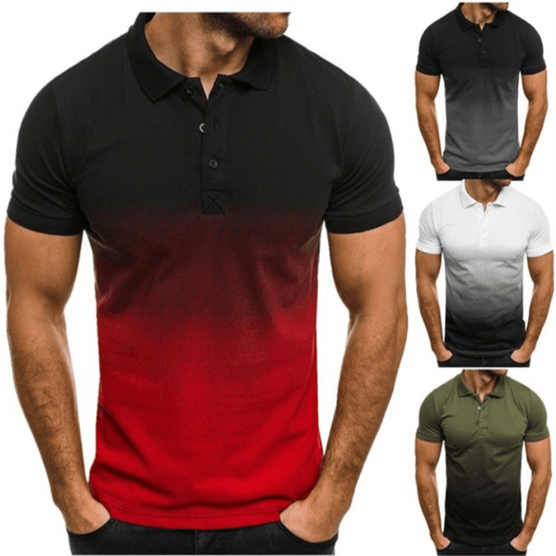 Slim-Fit Gradient Print Short-Sleeved Lapel Shirt Men'S POLO Shirt - MRSLM